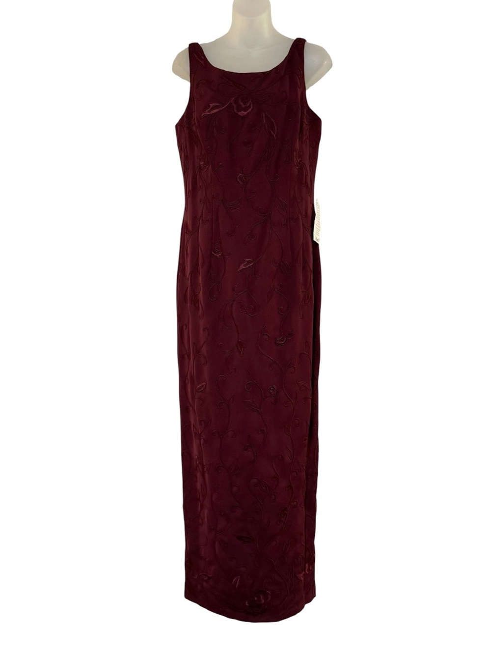 NWT Sleeveless Burgundy Maxi Dress with Subtle Embroidery